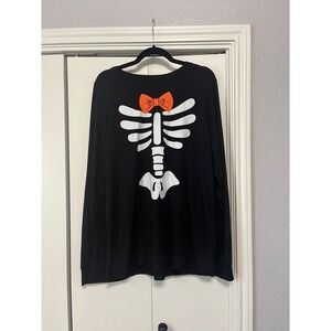 Celebrate Halloween Women's Long‎ Sleeve T-Shirt Skeleton Bow Size L